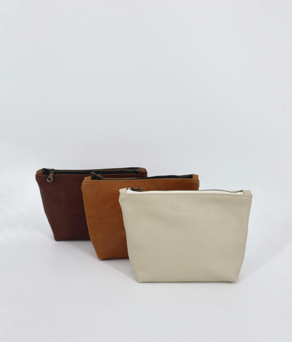 Loice Genuine Leather Makeup Bag in Cream