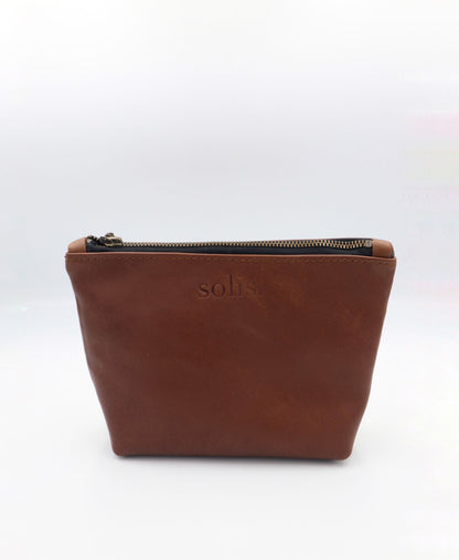 Loice Genuine Leather Makeup Bag in Tobacco