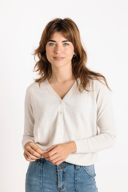 Pure Merino Wool Classic Cardigan in Pearl