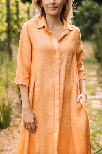 Collared Linen Dress in Carrot