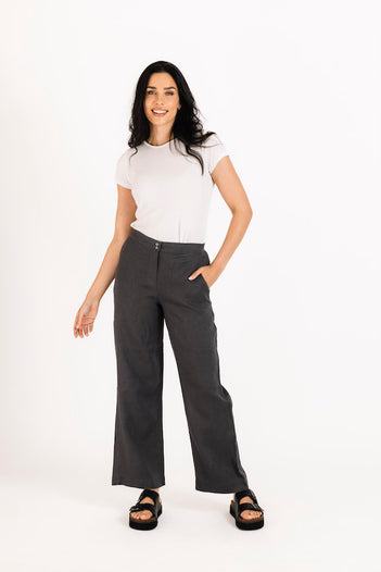 Linen Wide Leg Pants in Cinders