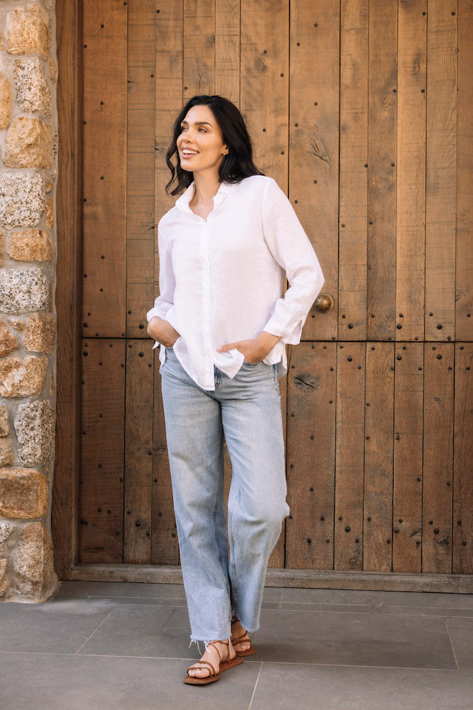 Side Buttons Linen Shirt in White