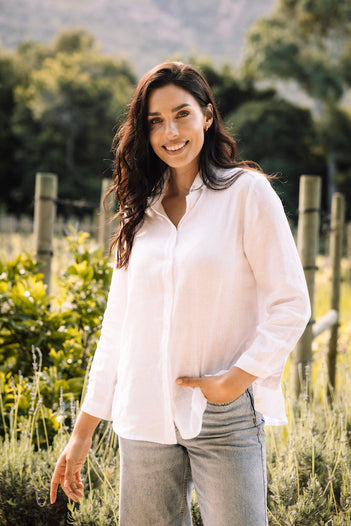 Side Buttons Linen Shirt in White