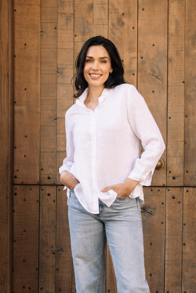 Side Buttons Linen Shirt in White