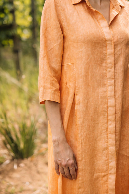 Collared Linen Dress in Carrot