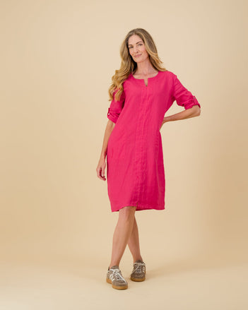 Round Neck Linen Dress in Mandarin