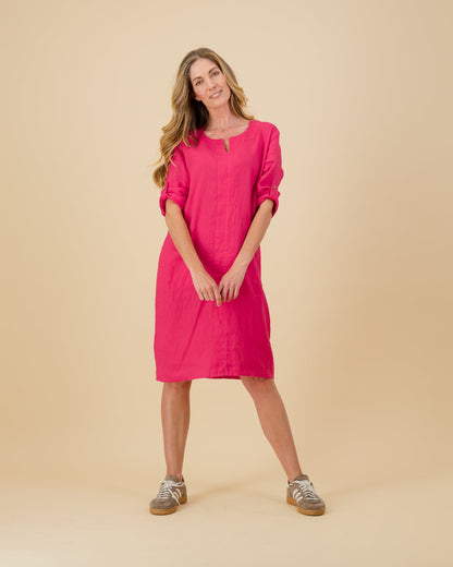 Round Neck Linen Dress in Mandarin