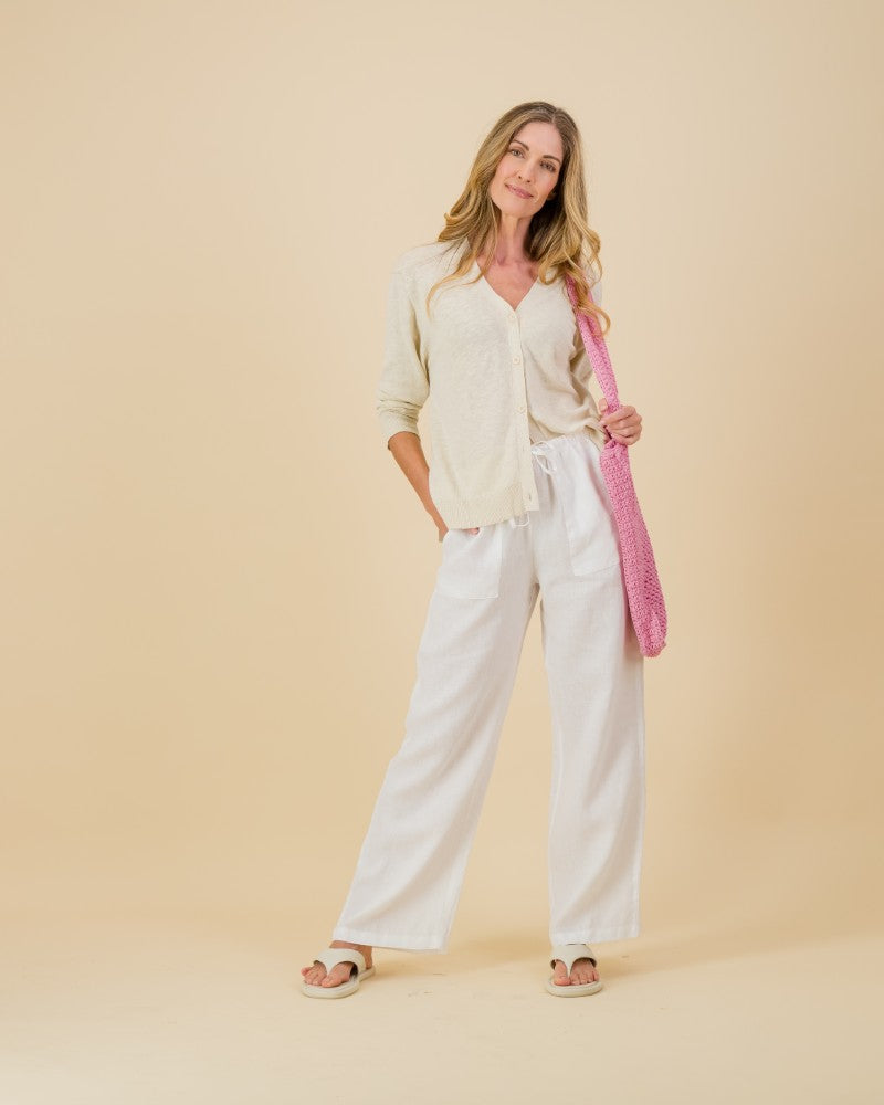 V-Neck Knit Cardi in Natural