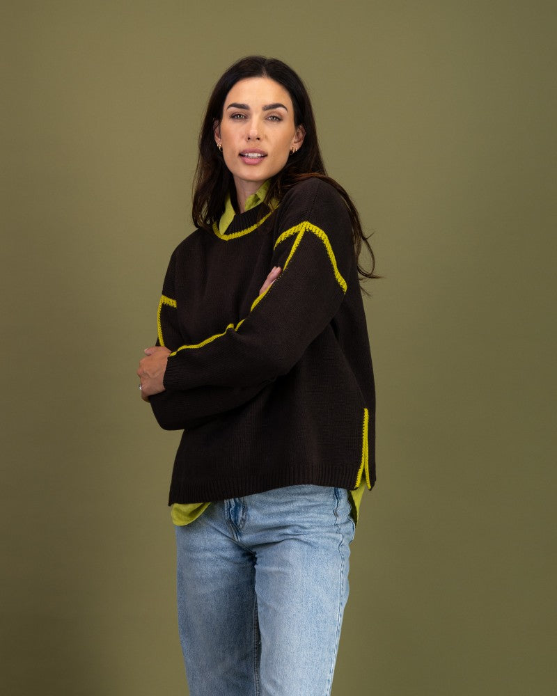 Contrast Stitch Knit in Mole / Pear