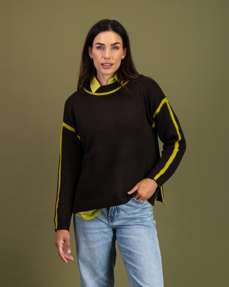 Contrast Stitch Knit in Mole / Pear