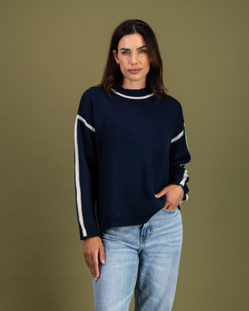 Contrast Stitch Knit in Navy / Cream