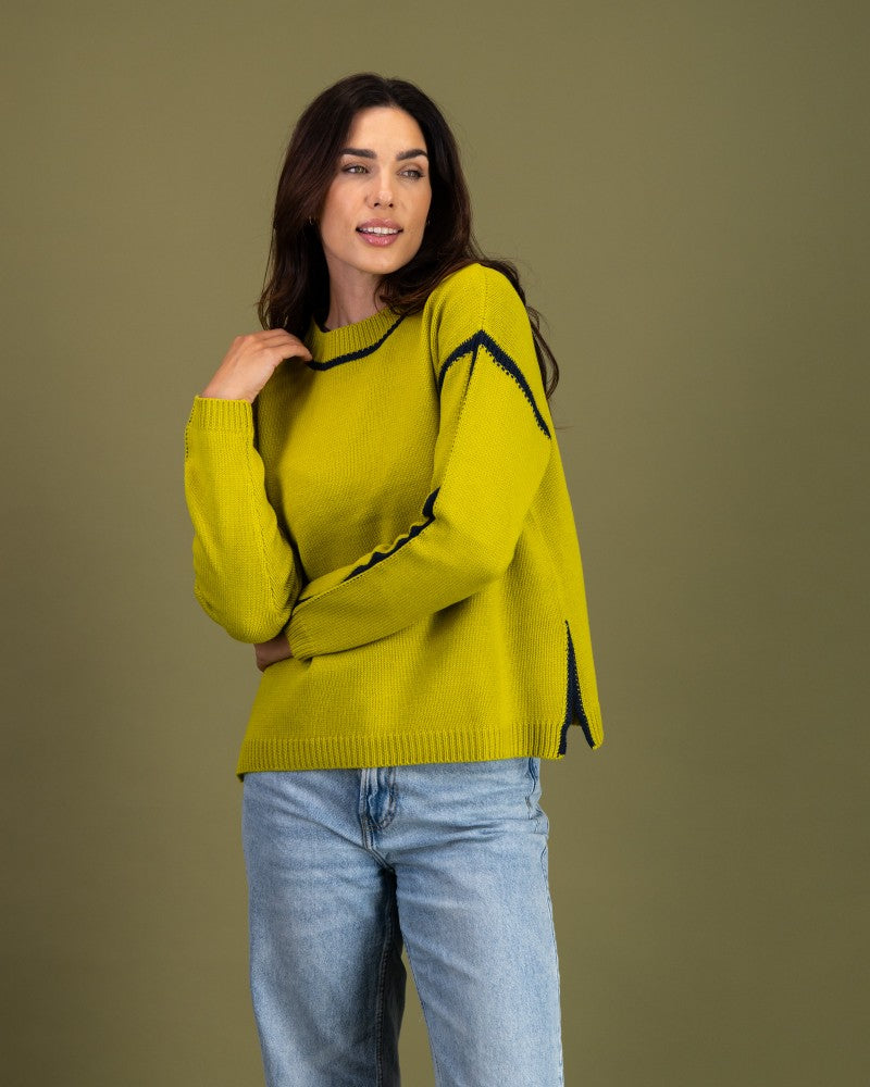 Contrast Stitch Knit in Pear / Marine