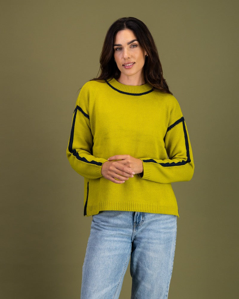 Contrast Stitch Knit in Pear / Marine