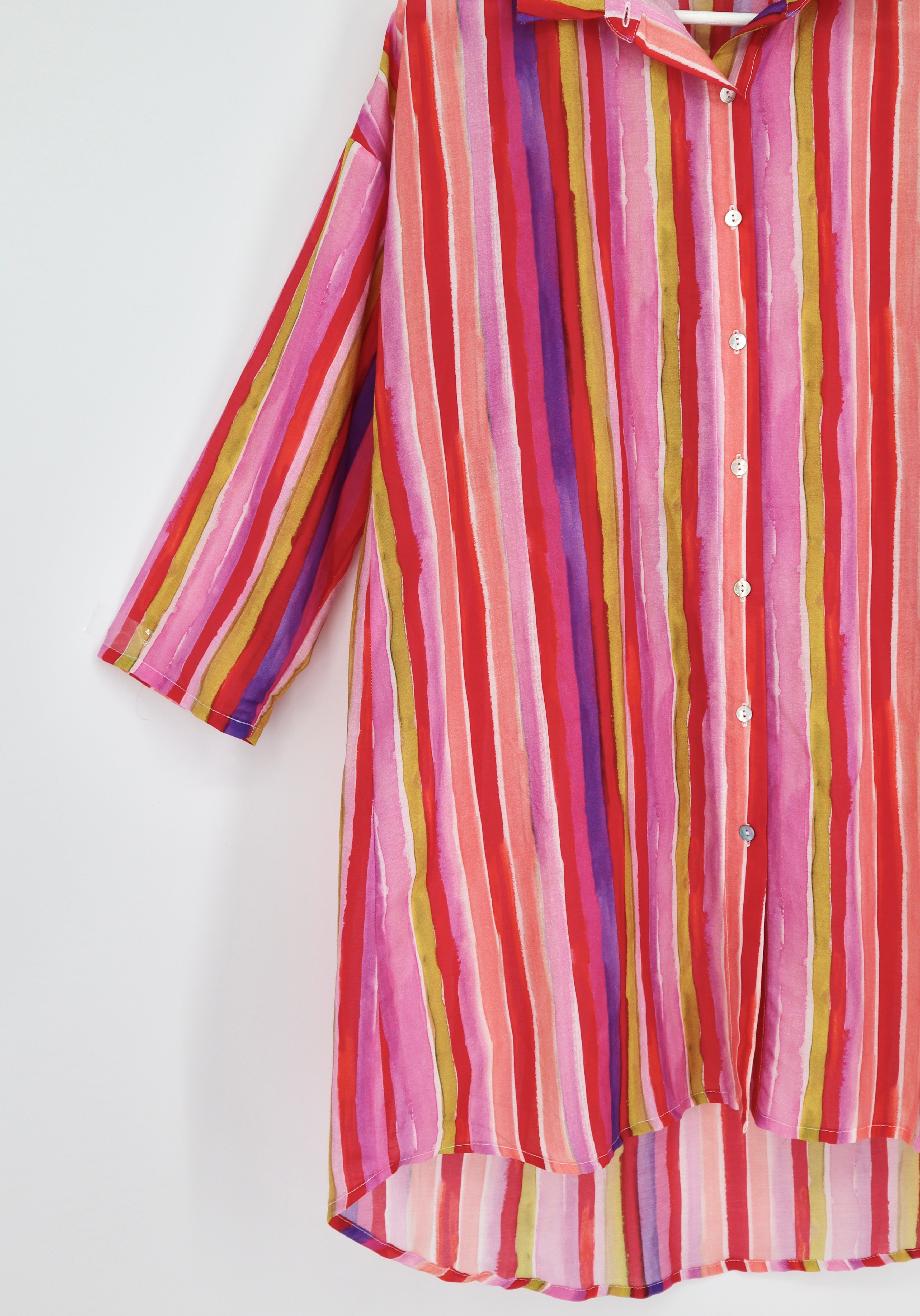 Cotton & Silk Printed Shirt Tunic in Pink Stripe