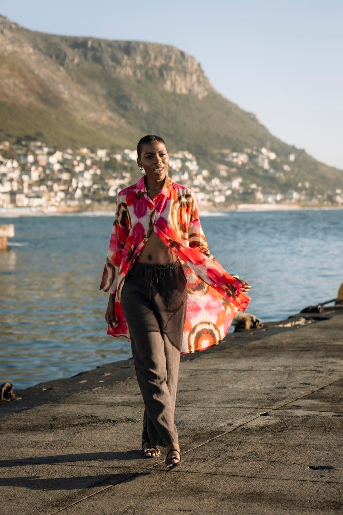 Cotton Printed Shirt Tunic in Fuchsia
