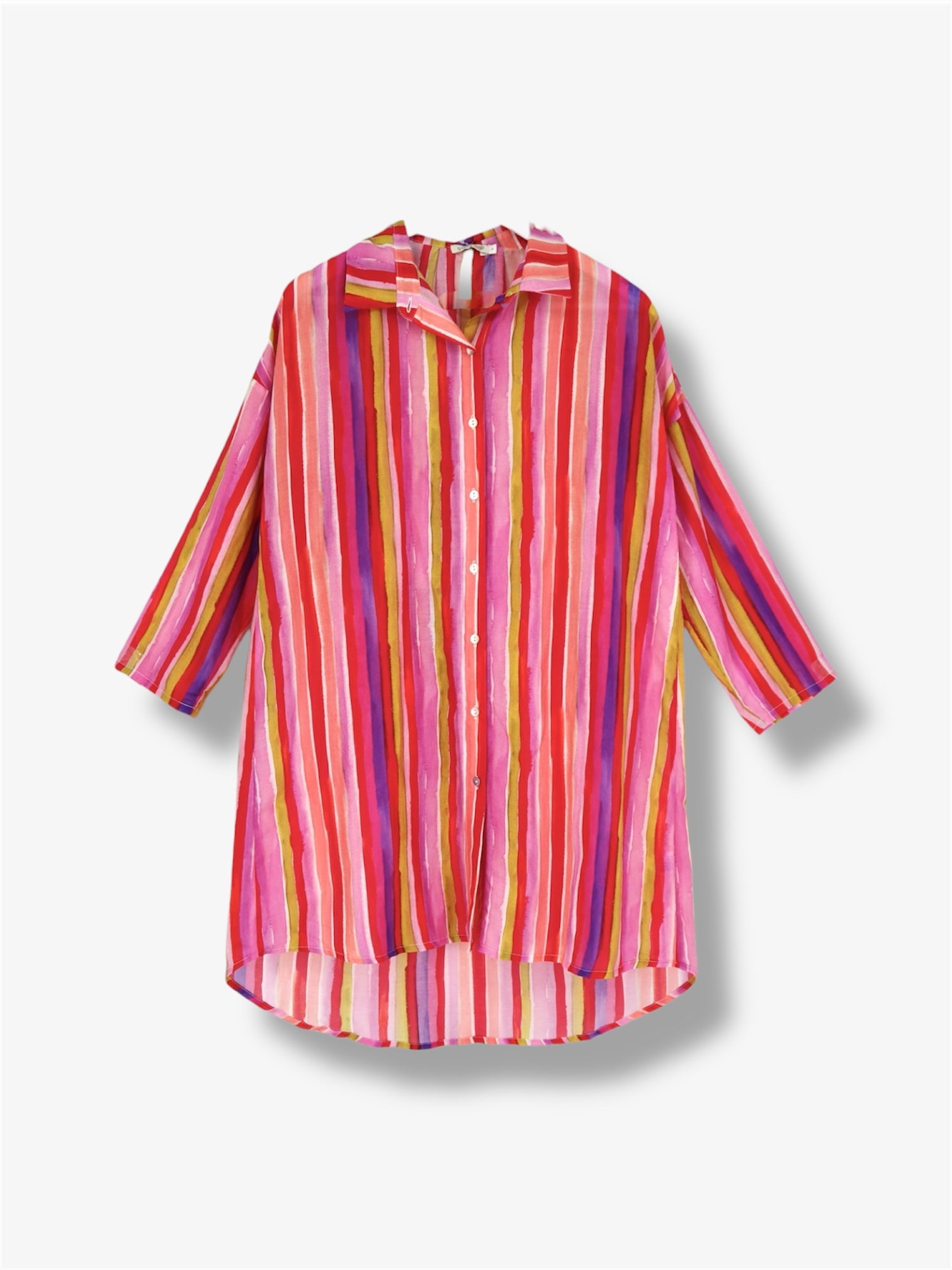 Cotton & Silk Printed Shirt Tunic in Pink Stripe