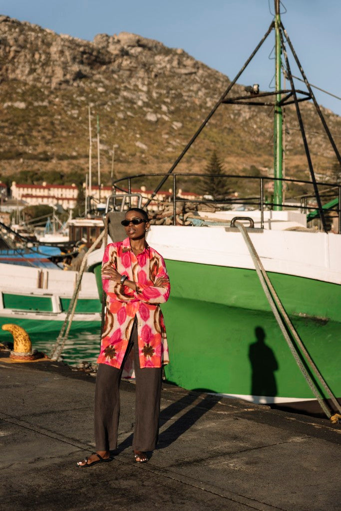 Cotton Printed Shirt Tunic in Fuchsia
