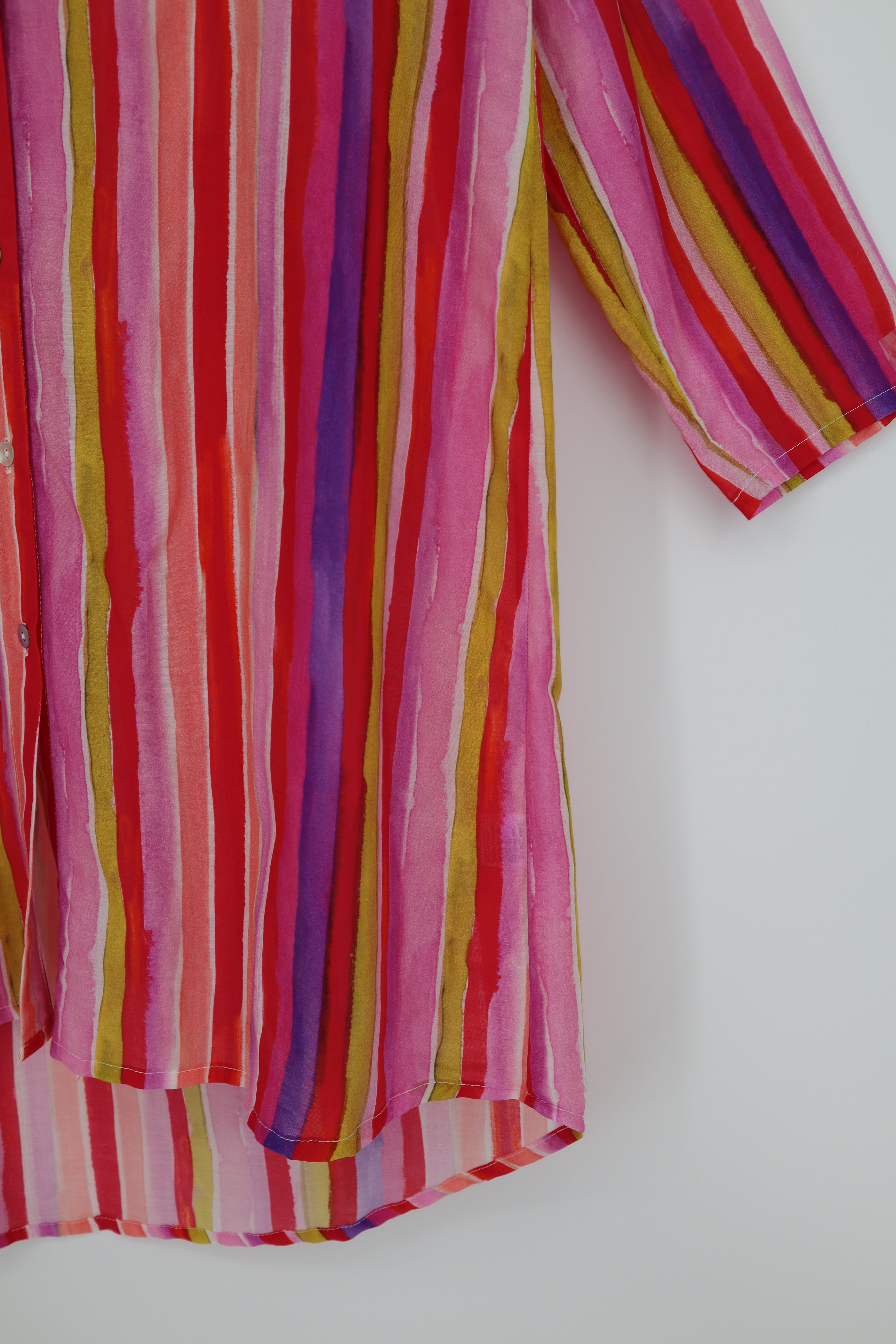 Cotton & Silk Printed Shirt Tunic in Pink Stripe