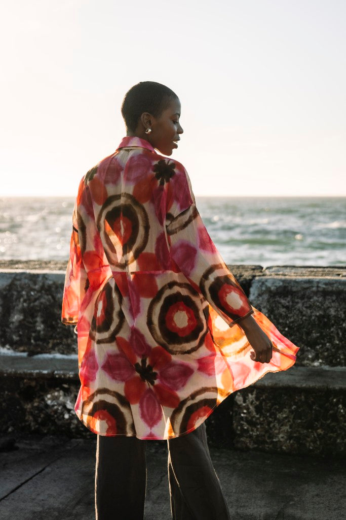 Cotton Printed Shirt Tunic in Fuchsia