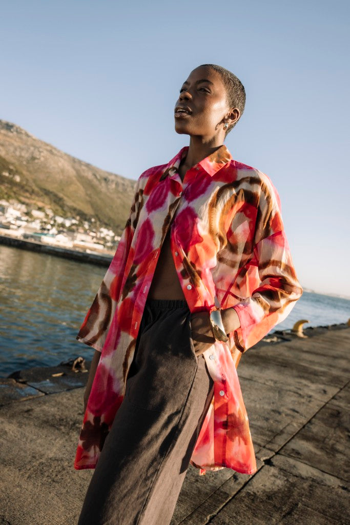 Cotton Printed Shirt Tunic in Fuchsia