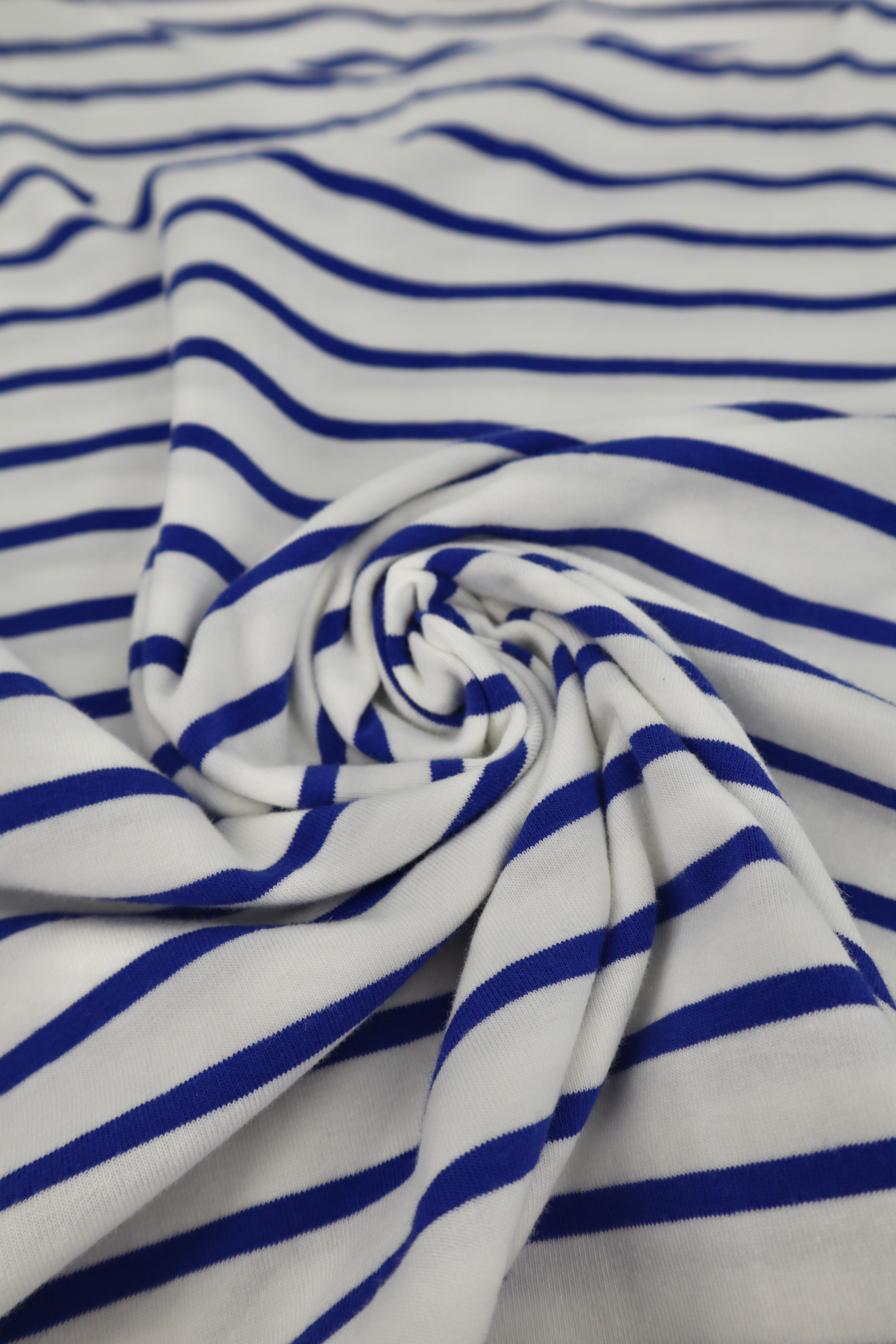 Round Neck Stripe Tee in White / Royal