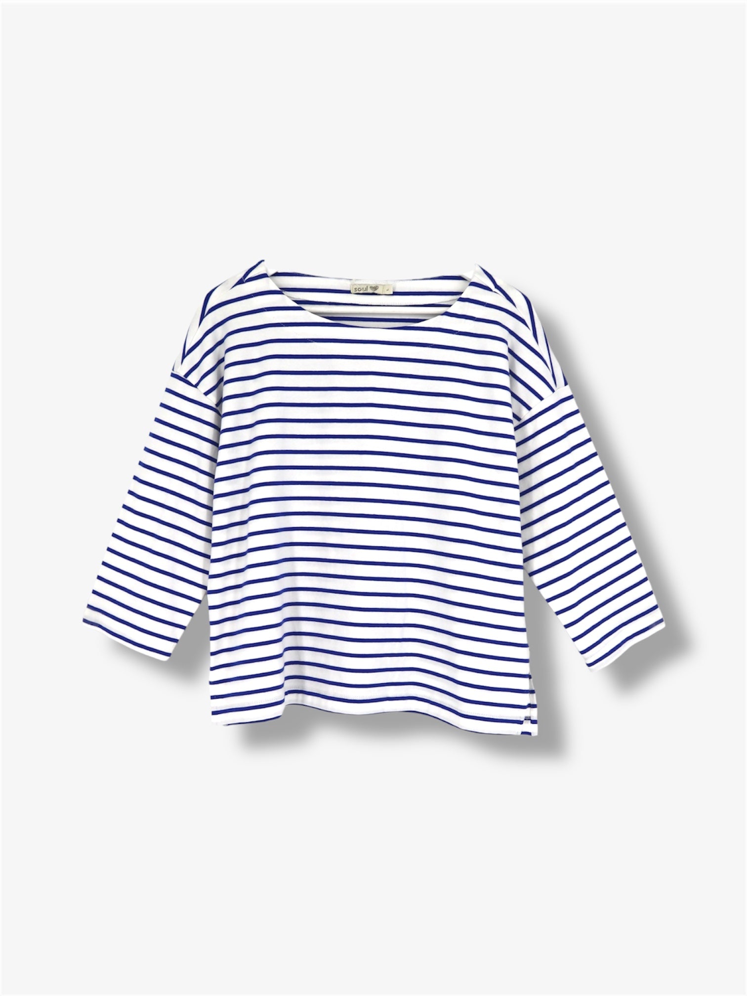 Round Neck Stripe Tee in White / Royal