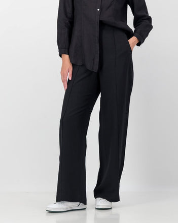 Linen Blend Wide Leg Pants in Black