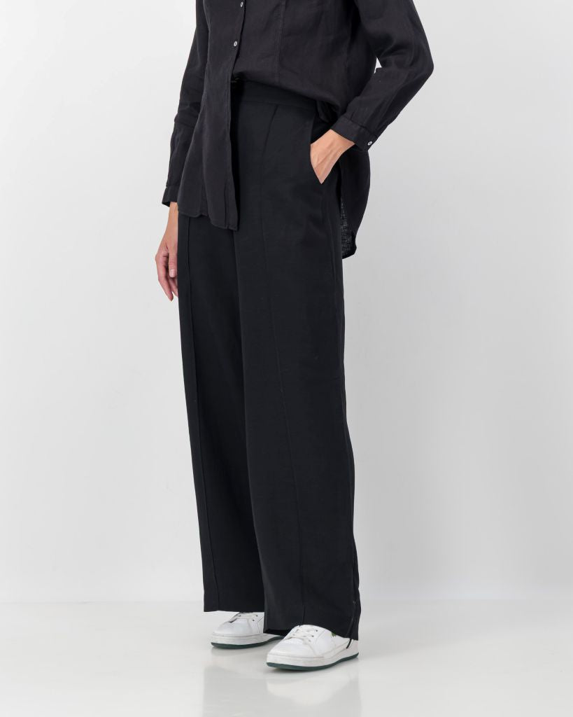 Linen Blend Wide Leg Pants in Black