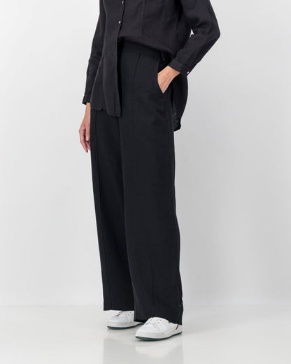 Linen Blend Wide Leg Pants in Black