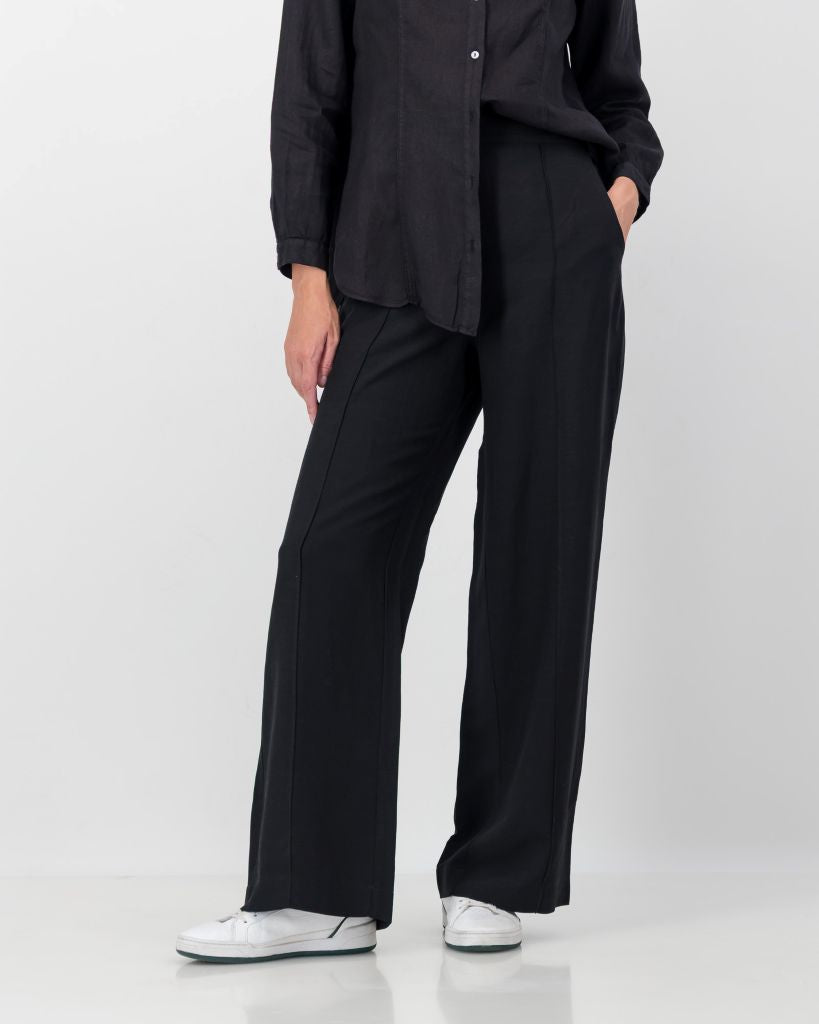 Linen Blend Wide Leg Pants in Black
