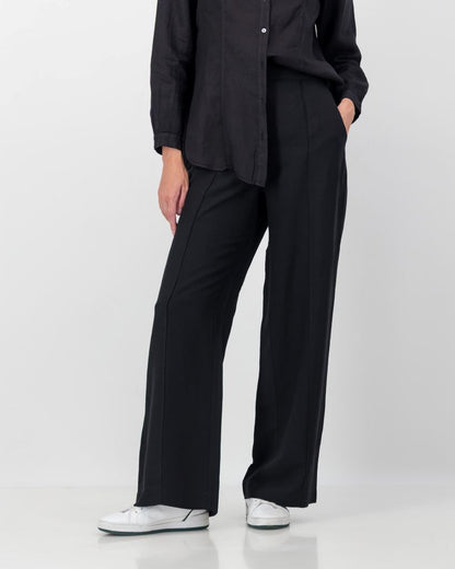 Linen Blend Wide Leg Pants in Black