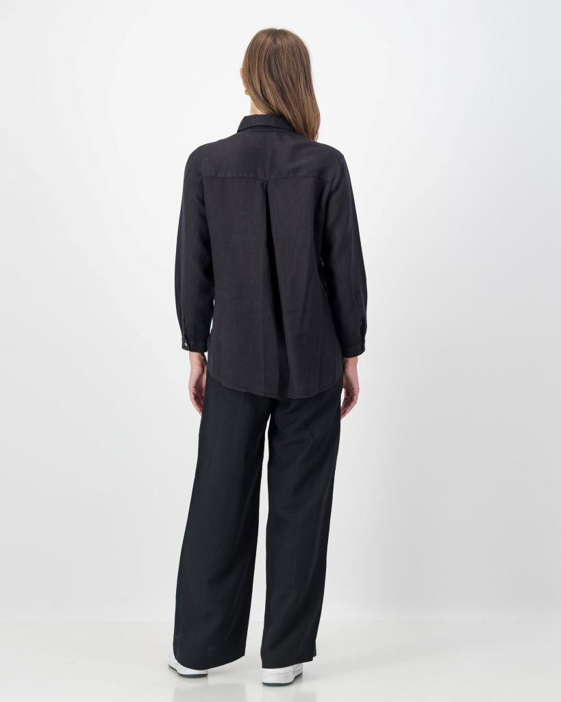 Linen Blend Wide Leg Pants in Black