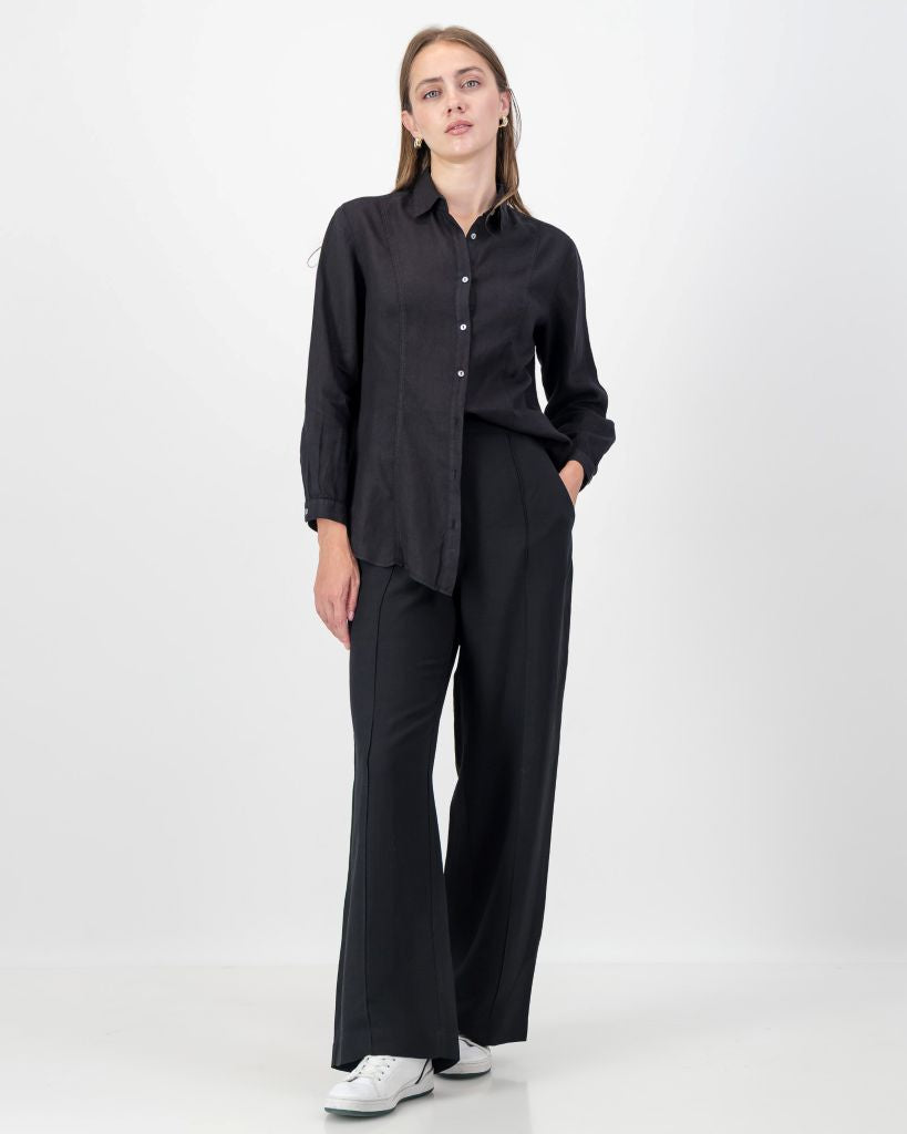 Linen Blend Wide Leg Pants in Black
