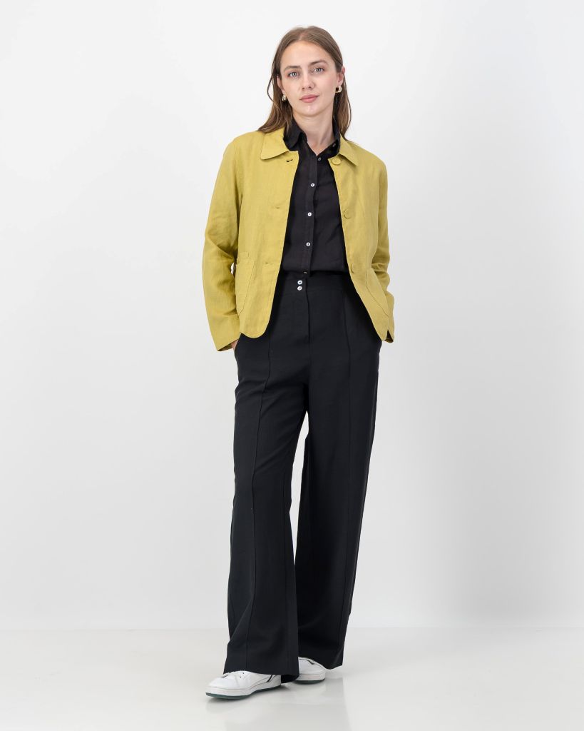 Linen Blend Wide Leg Pants in Black