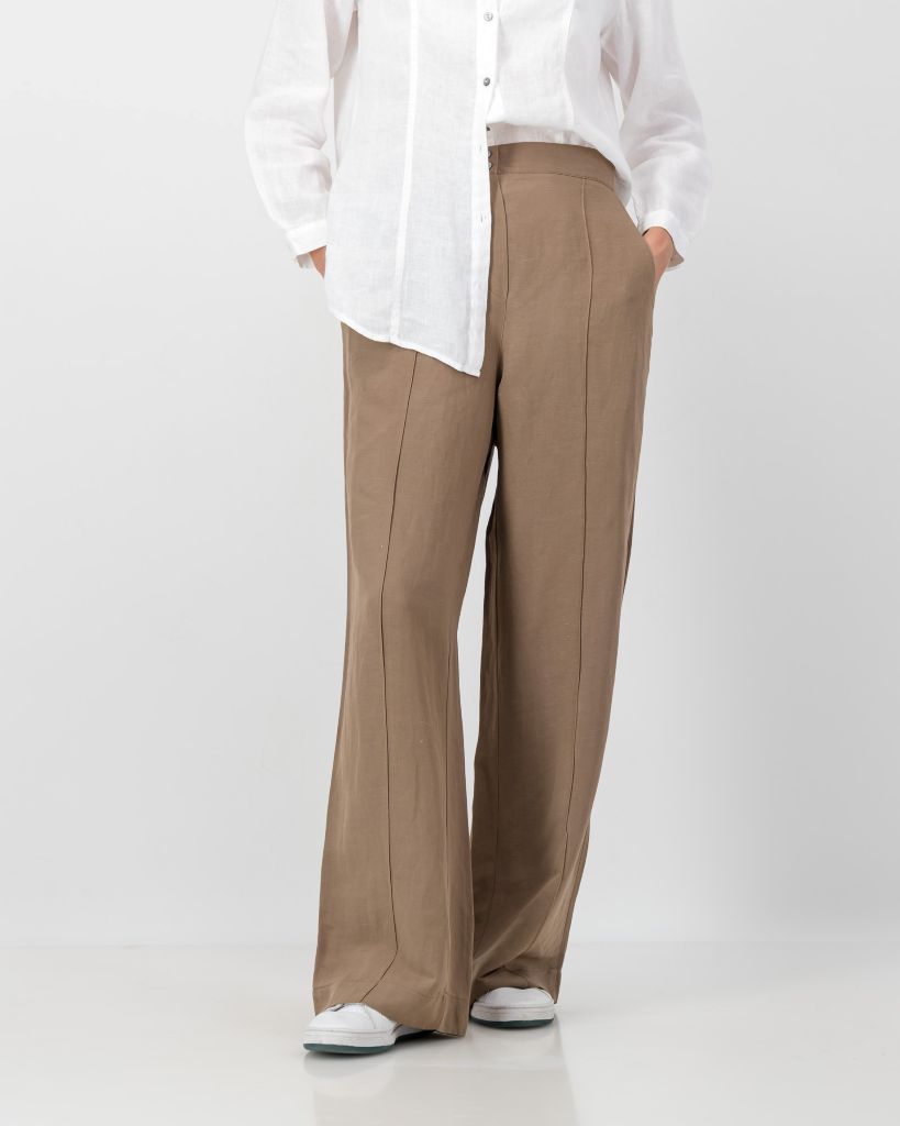 Linen Blend Wide Leg Pants in Latte