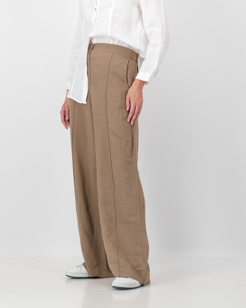 Linen Blend Wide Leg Pants in Latte
