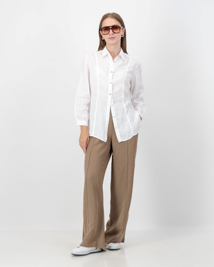 Linen Blend Wide Leg Pants in Latte