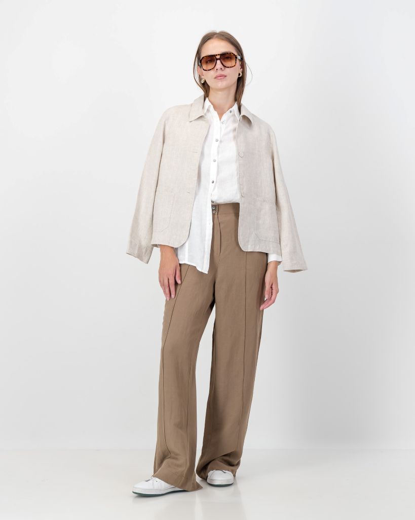 Linen Blend Wide Leg Pants in Latte