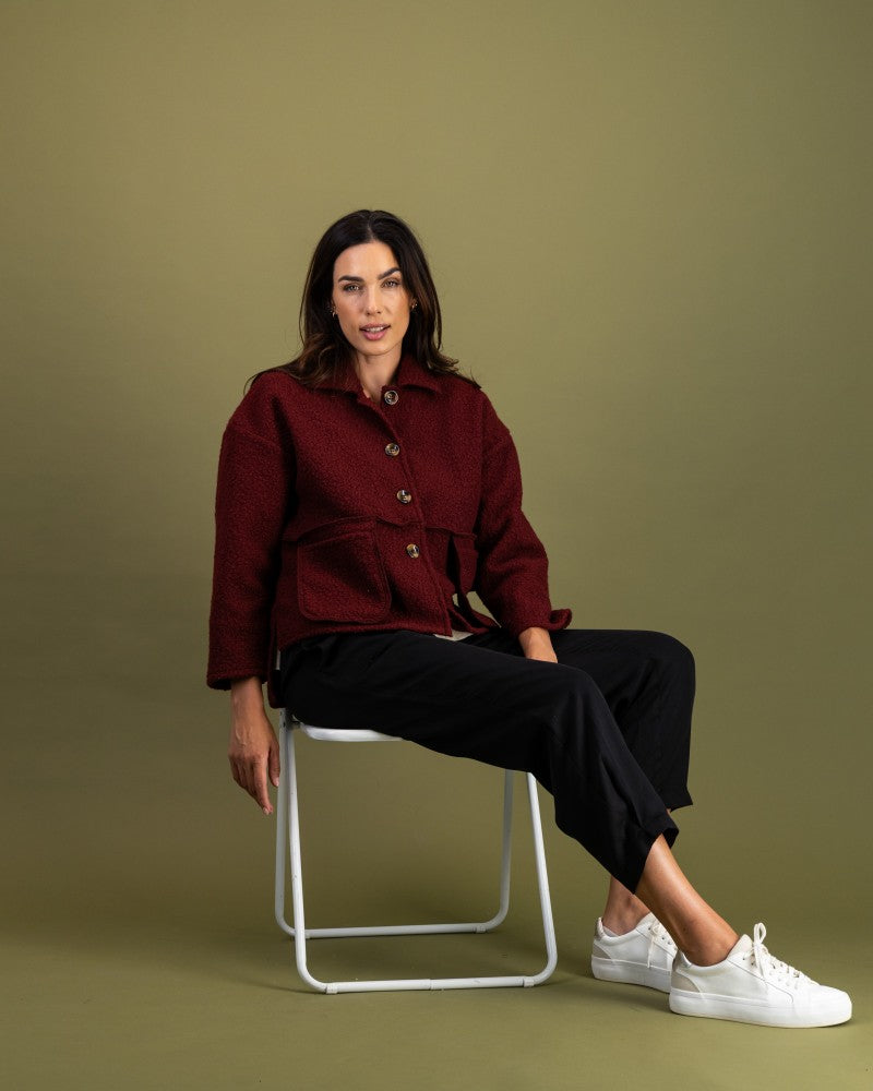 Panel Detail Jacket in Wine