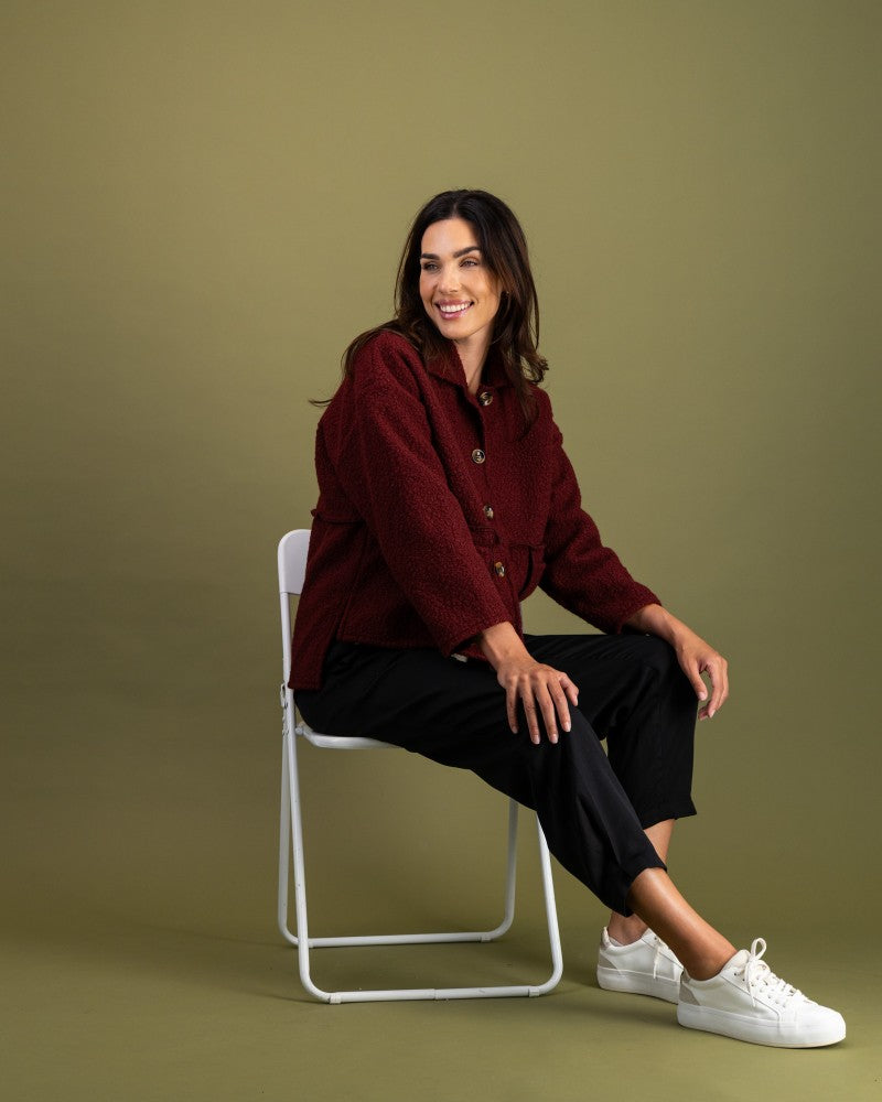 Panel Detail Jacket in Wine