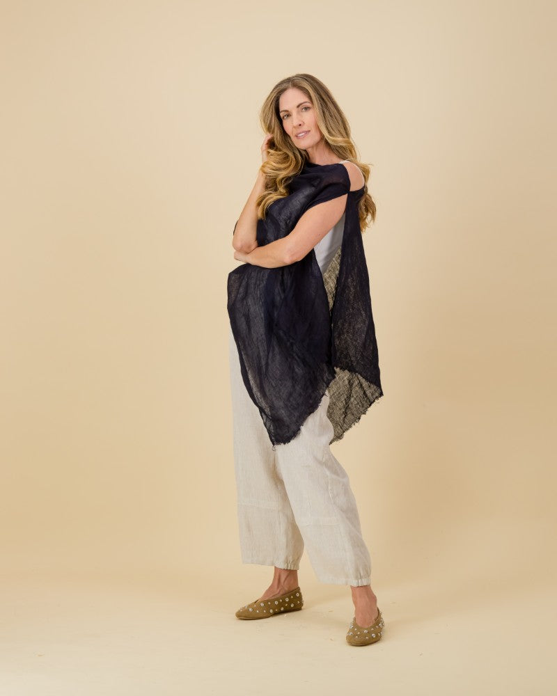 Linen Poncho in Black