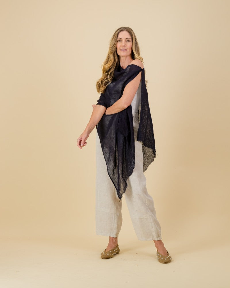 Linen Poncho in Black