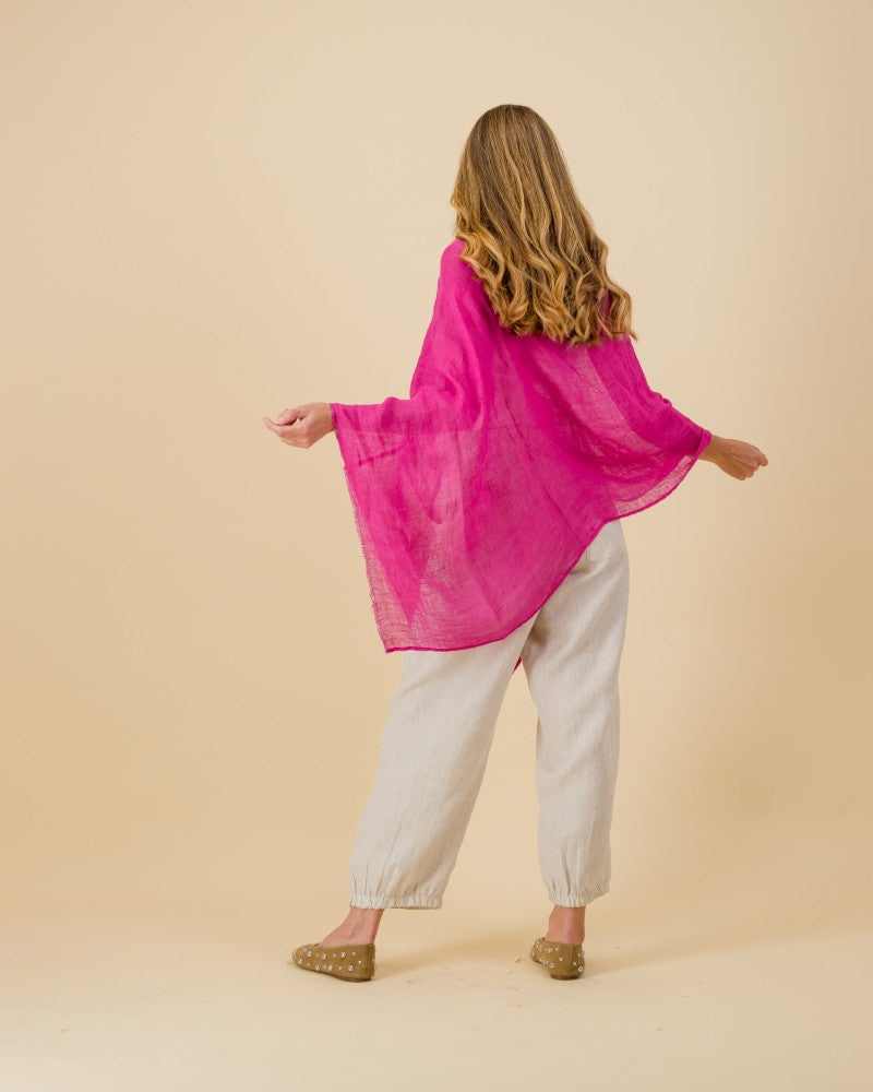Linen Poncho in Fuchsia