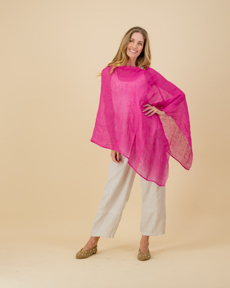 Linen Poncho in Fuchsia