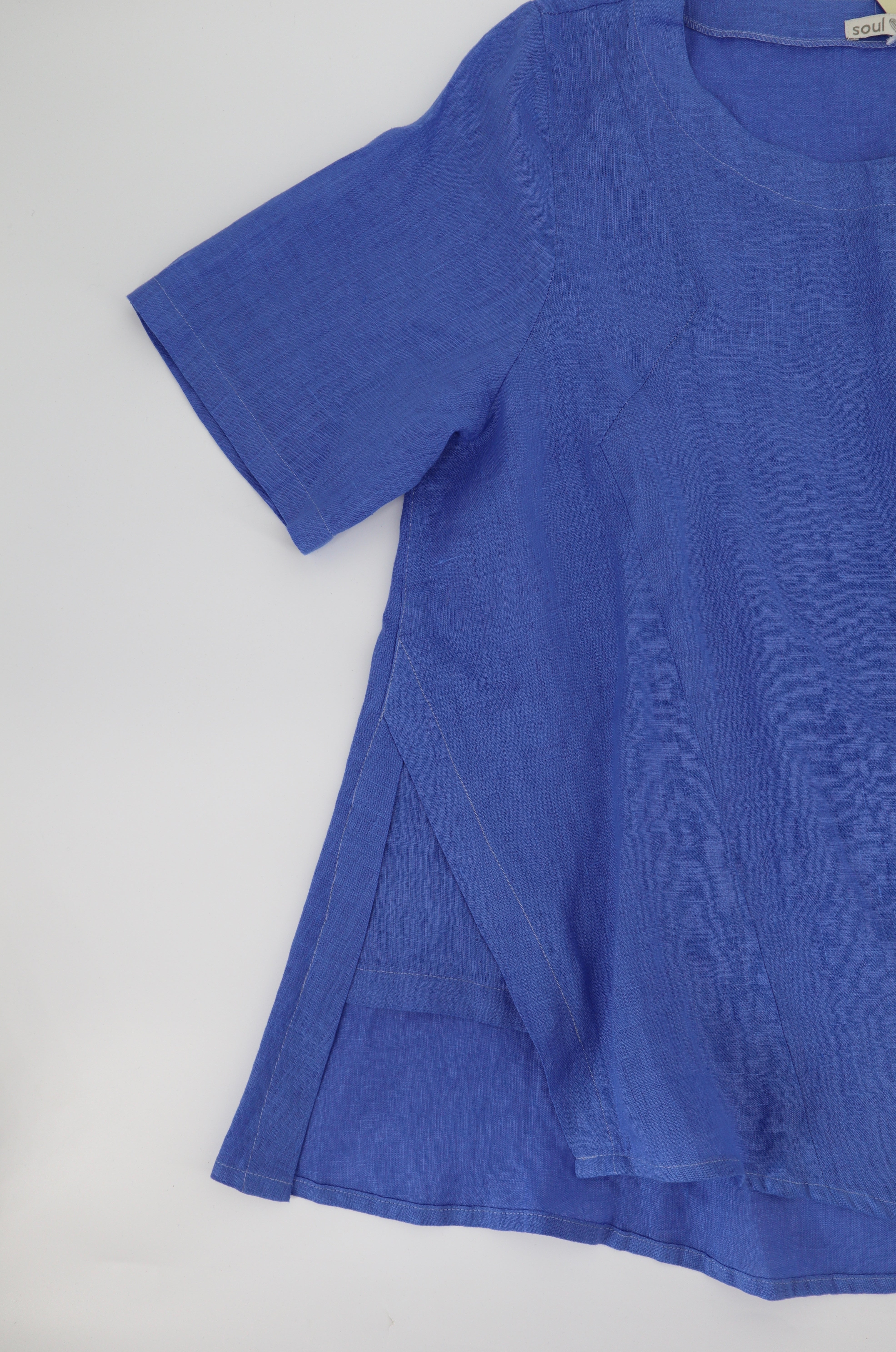 Round Neck Linen Tunic Top in Bluebell