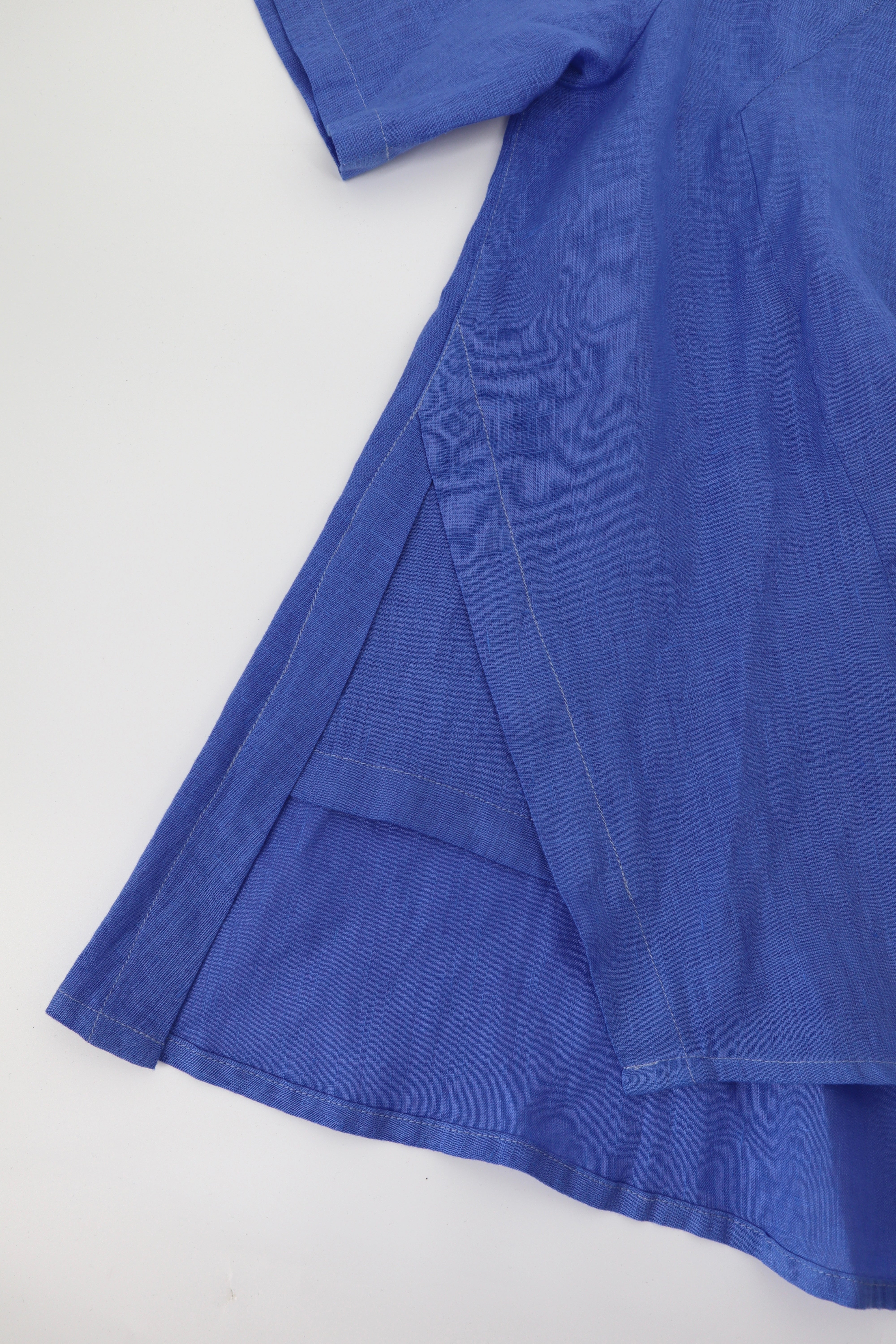 Round Neck Linen Tunic Top in Bluebell