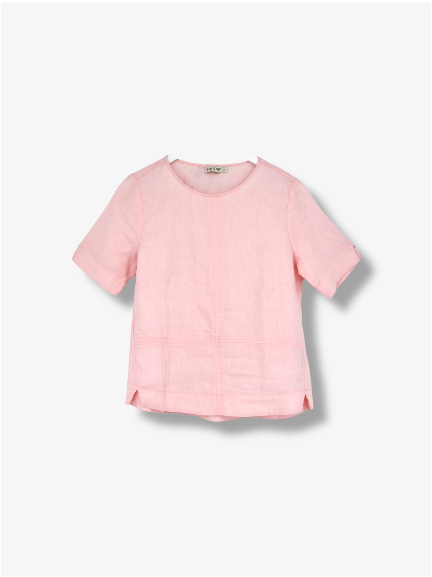 Round Neck Linen Tee in Light Pink