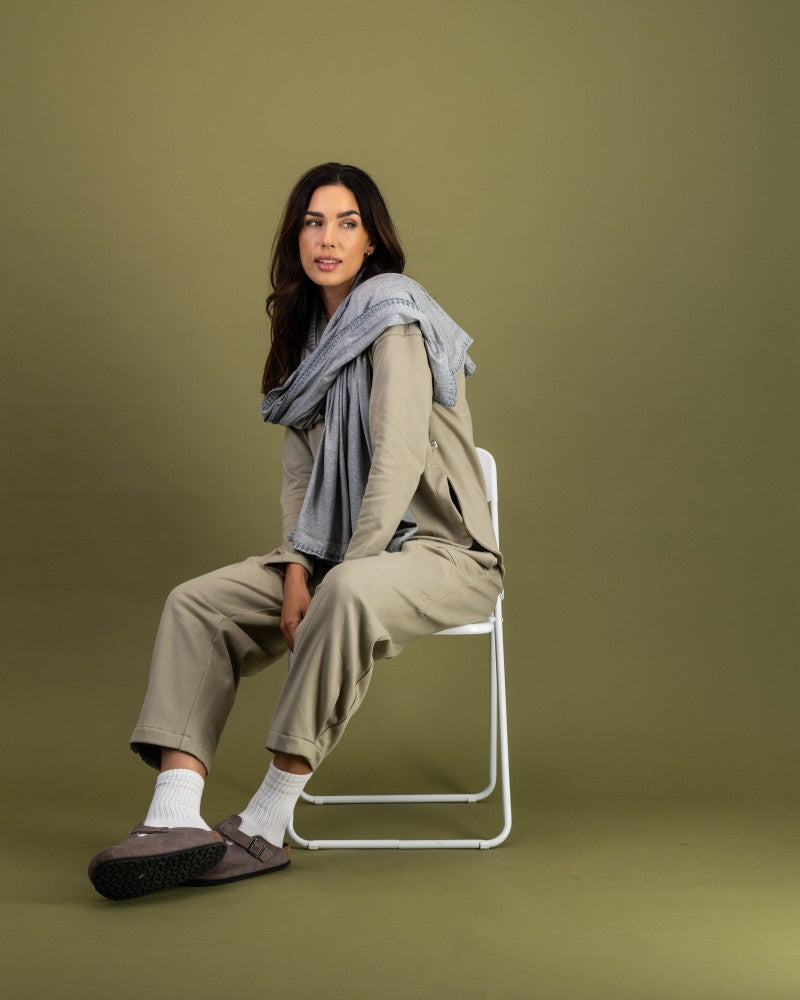 V-Neck Track Top in Khaki