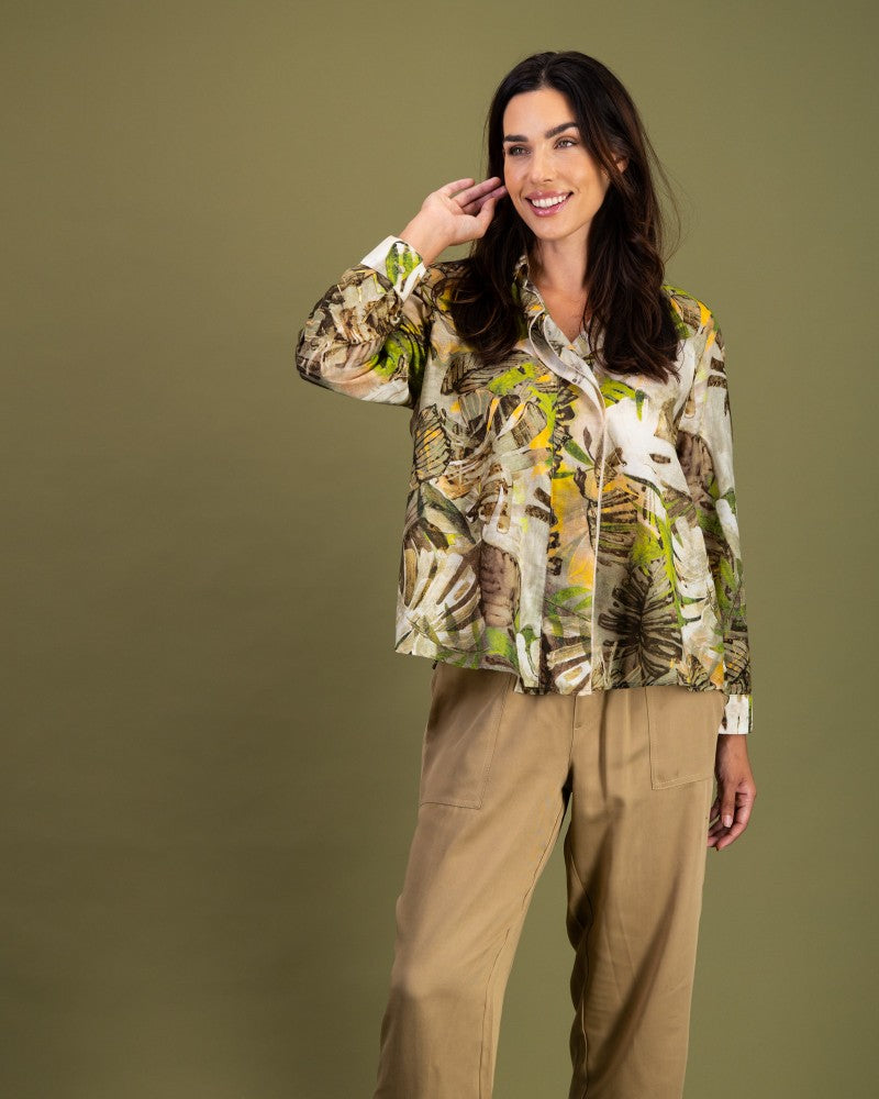 Ruffle Front Shirt in Tonal Nature