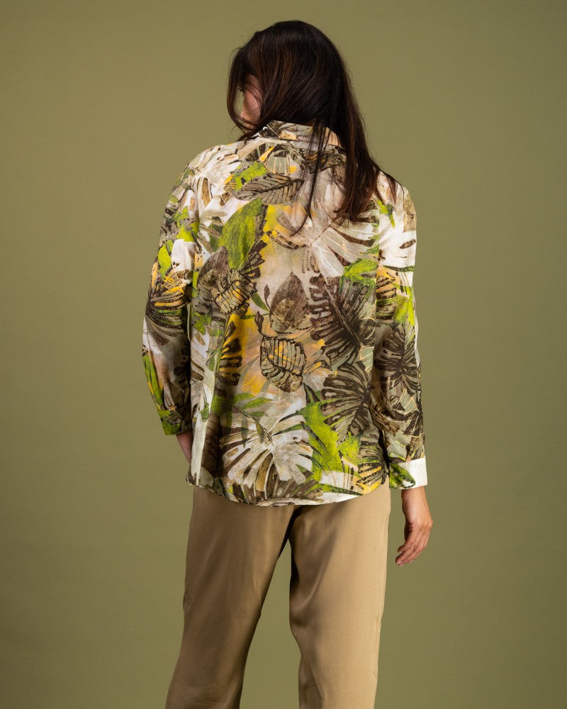 Ruffle Front Shirt in Tonal Nature